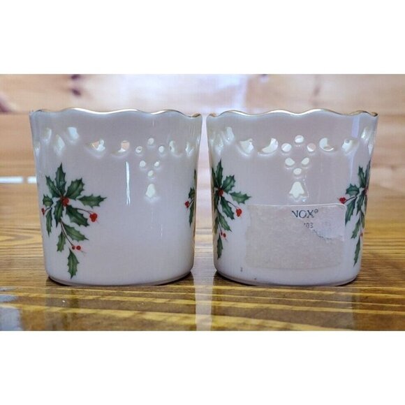 Lenox Holiday Pierced Votives 2 with candles Open Box - Picture 4 of 10